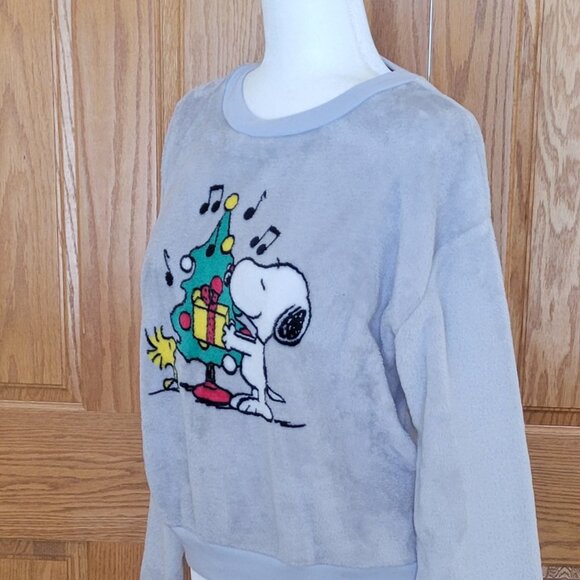 Peanuts Snoopy Woodstock Holiday Christmas Plush Velour Sweatshirt Sz M - Picture 4 of 9